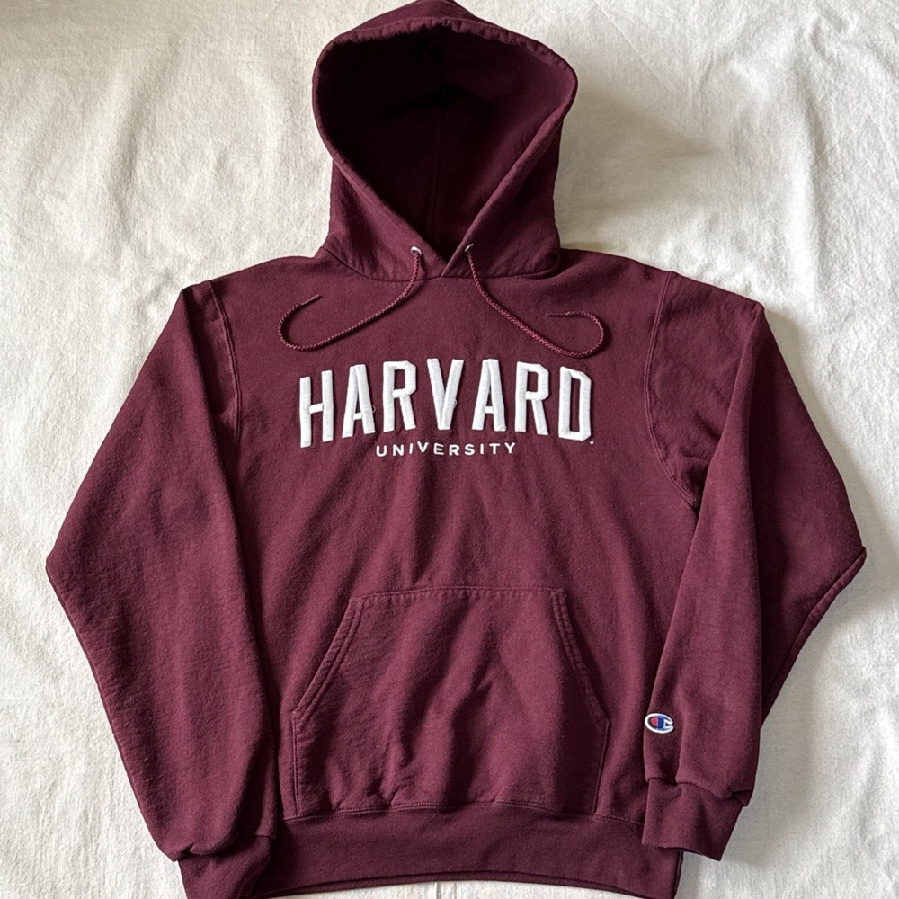 Champion Harvard University Hoodie Sweatshirt Medium Embroidered Felt Logo